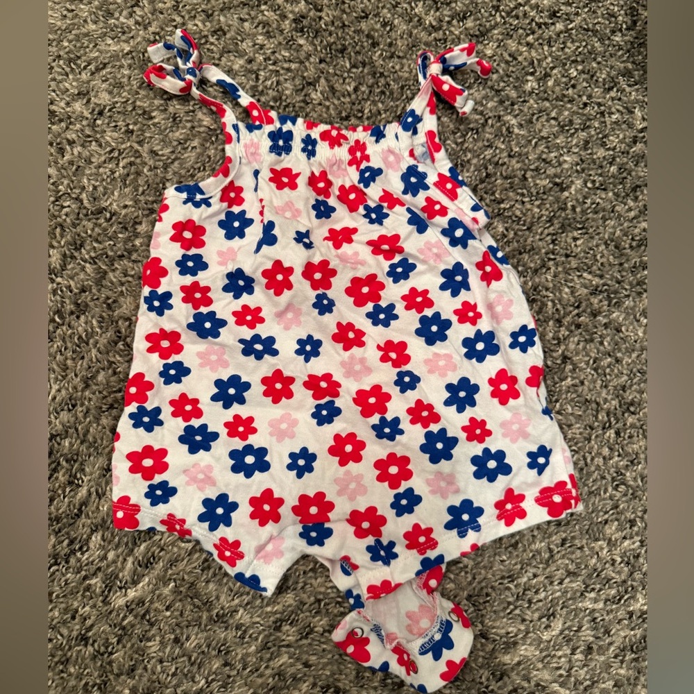 Floral Baby Romper with Red and Blue Flowers